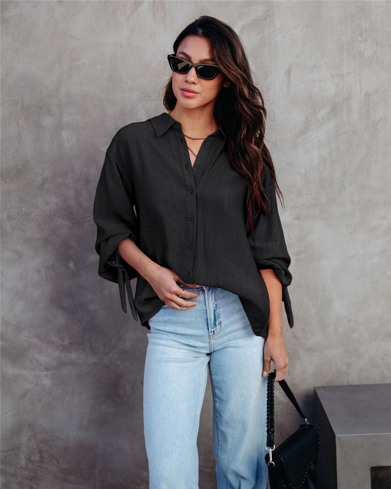 Dame casual bluse med knapper og brede ærmer Stilla