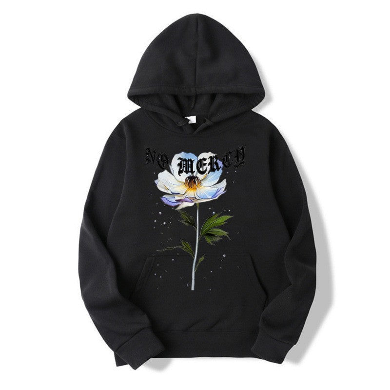 Kvinders hoodie med blomsterprint og fremtrædende tryk Skovae