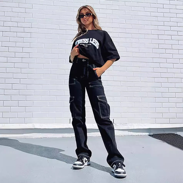 Dame afslappet oversized T-shirt med statement-tryk Stilla