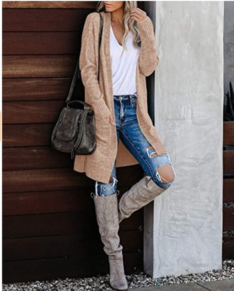 Dame chunky strikket cardigan med afslappet pasform og praktiske lommer Stilla