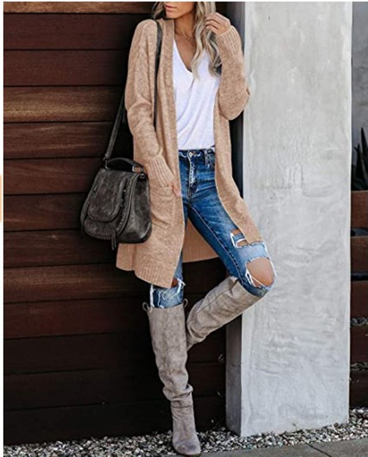 Dame chunky strikket cardigan med afslappet pasform og praktiske lommer Stilla
