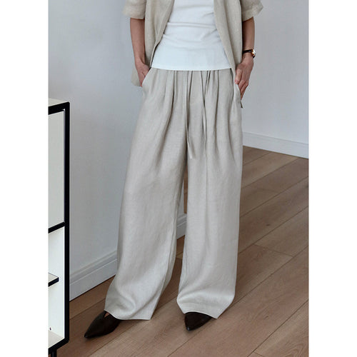 Kvinder brede linned-culotte med elastisk talje og sidelommer Stilla