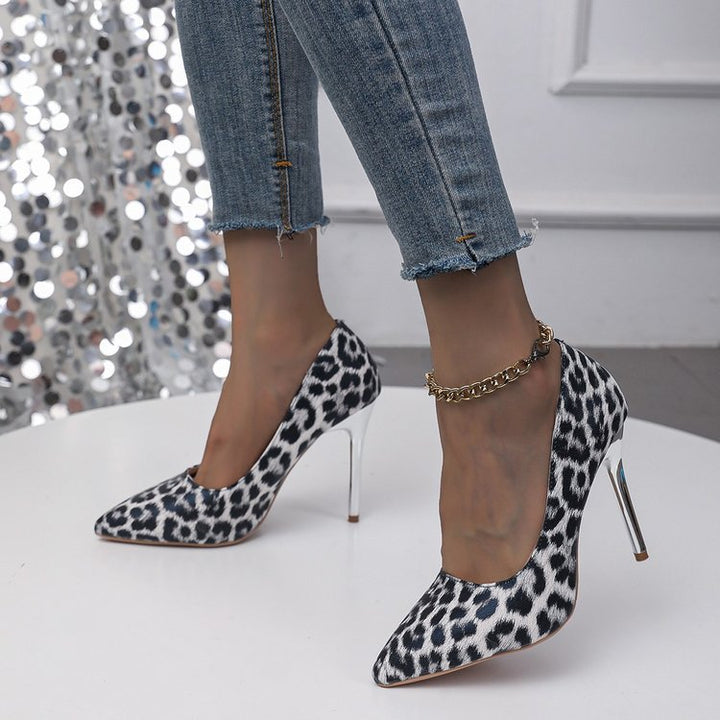 Dame højhælede pumps med elegant leopardmønster og stilettohæl Stilla