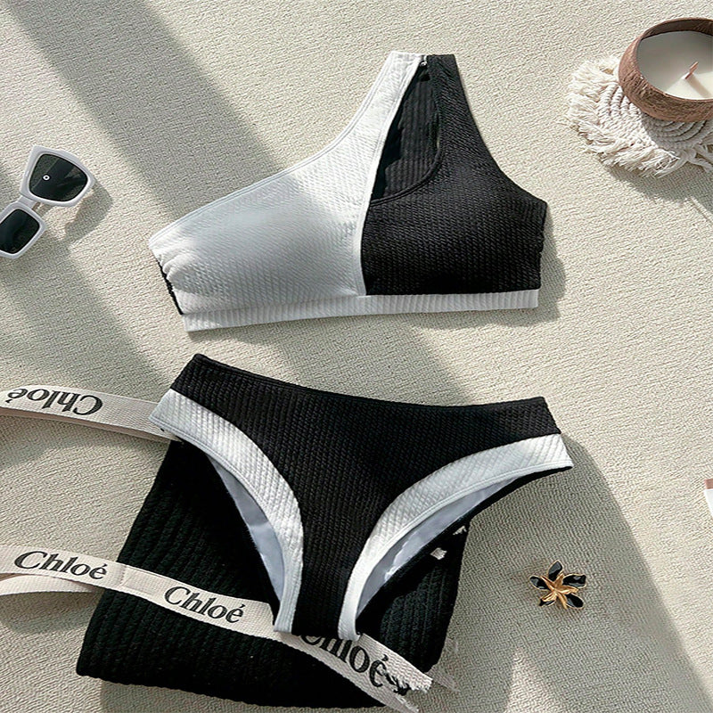 Damer Rib-Asymmetrisk Snit Bikini Sæt Stilla