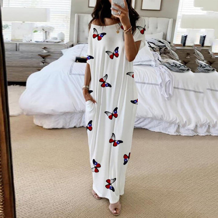 Dame Fritid Off-Shoulder Sommerfugltryk Maxi Kjole Stilla