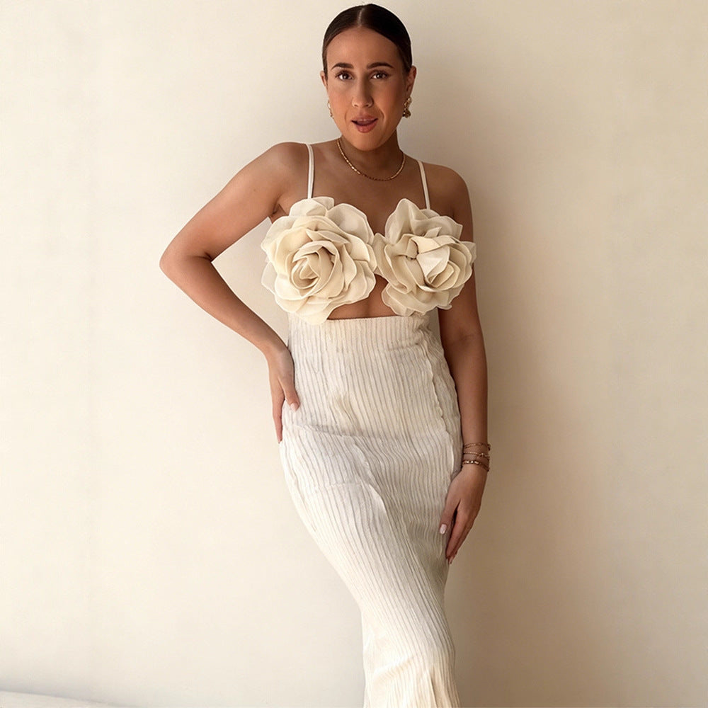 Damer crop top med blomster 3D blomst applikationer og elegant snit Skovae