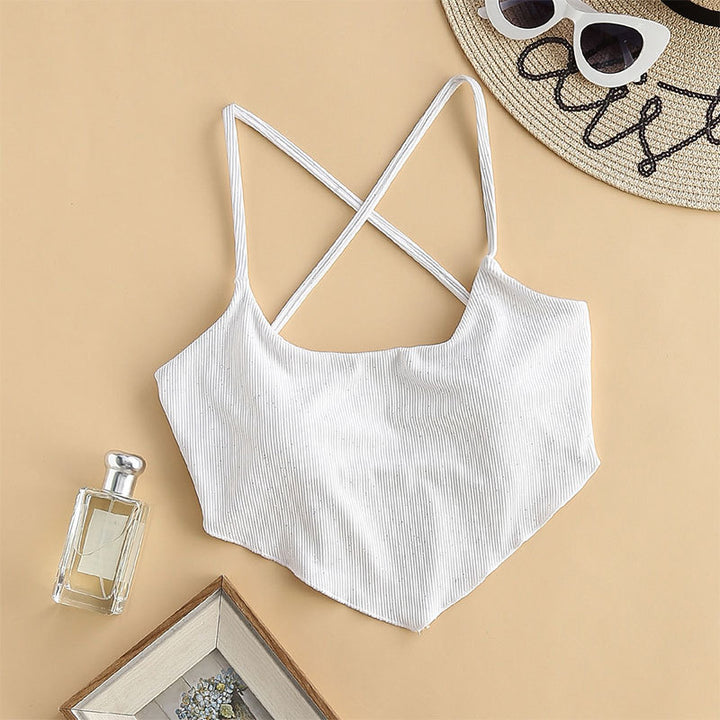 Dame Crop-Top Bikinioverdel med krydsede stropper og fin ribstruktur Stilla