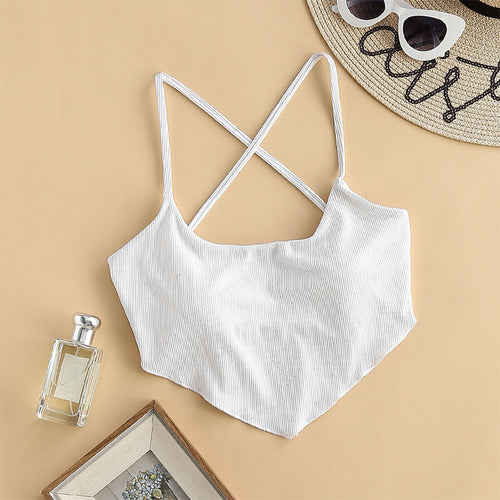 Dame Crop-Top Bikinioverdel med krydsede stropper og fin ribstruktur Stilla