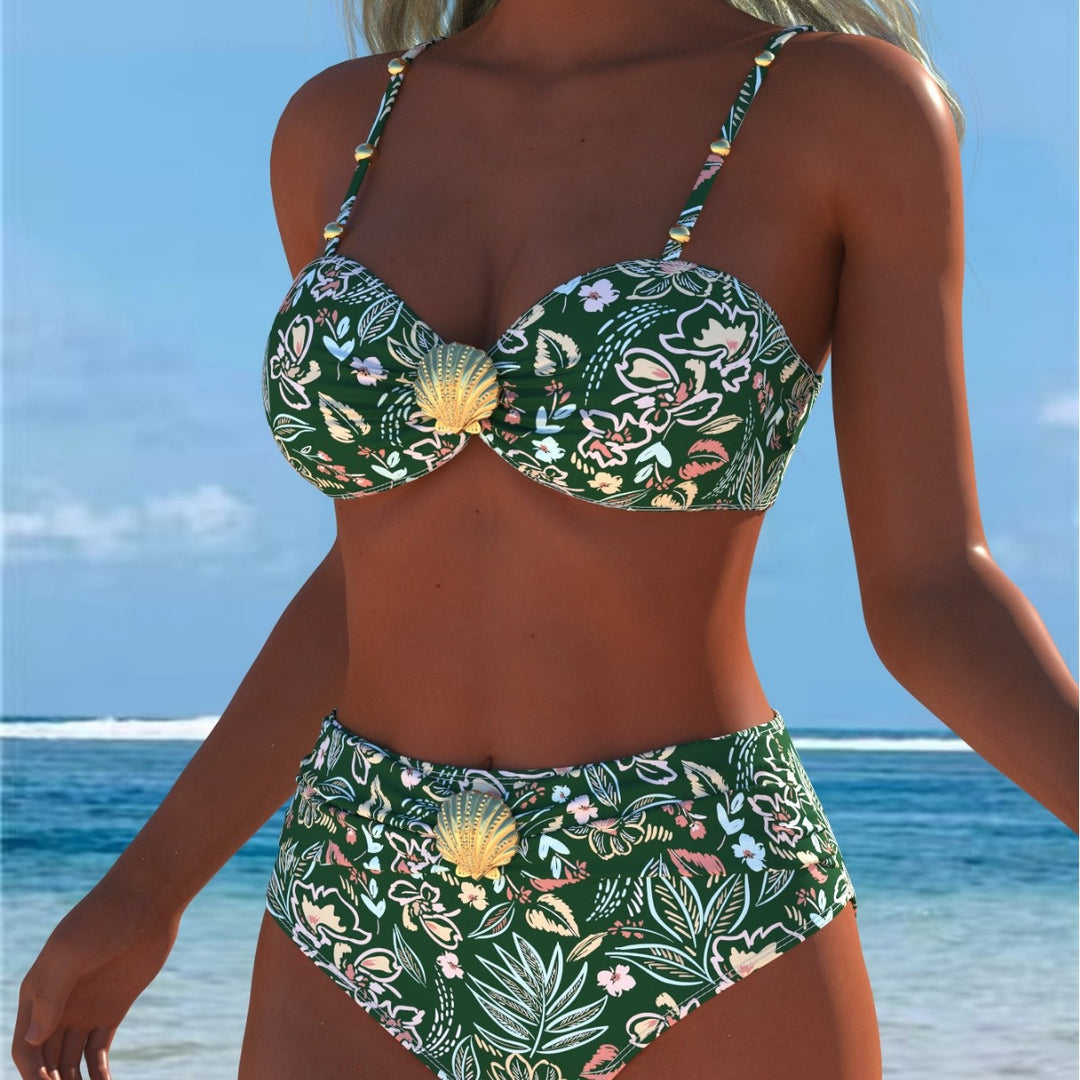 Dame bikini-sæt med elegant balconette-top og højt skårne badebukser Skovae