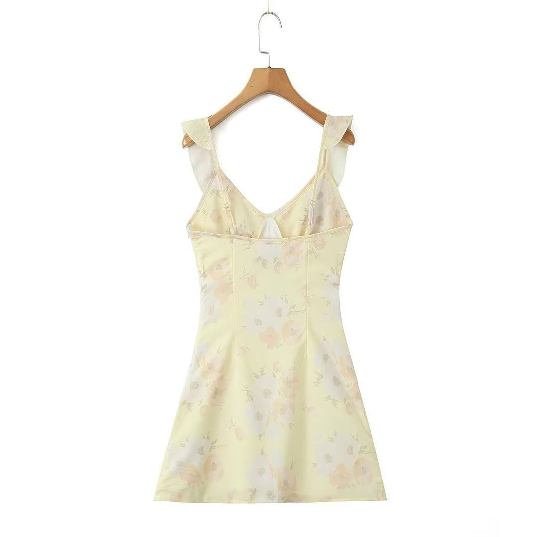 Dame legende sommerkjole med rynkedetaljer og blomsterdesign Stilla