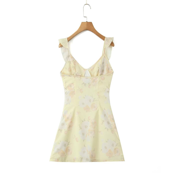 Dame legende sommerkjole med rynkedetaljer og blomsterdesign Stilla
