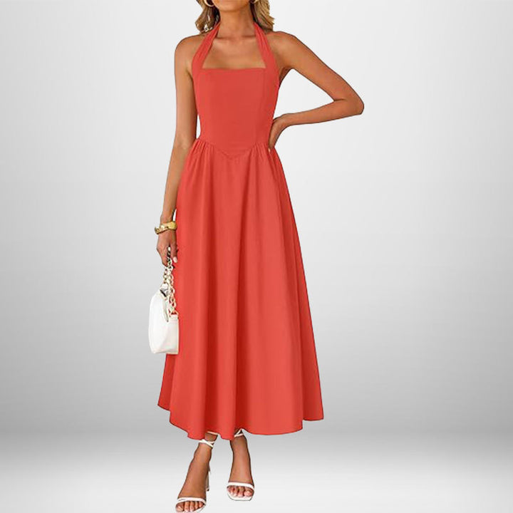 Damer maxi kjole med off-the-shoulder halterneck og flydende nederdel Stilla