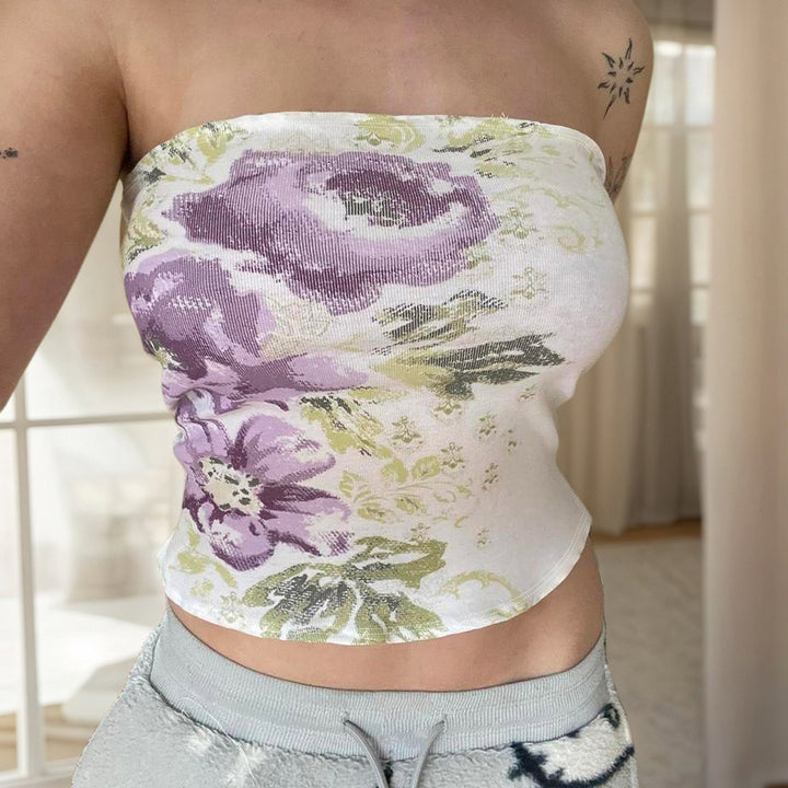 Damen Bandeau-Top mit floralem Muster und elastischem Bund Skovae