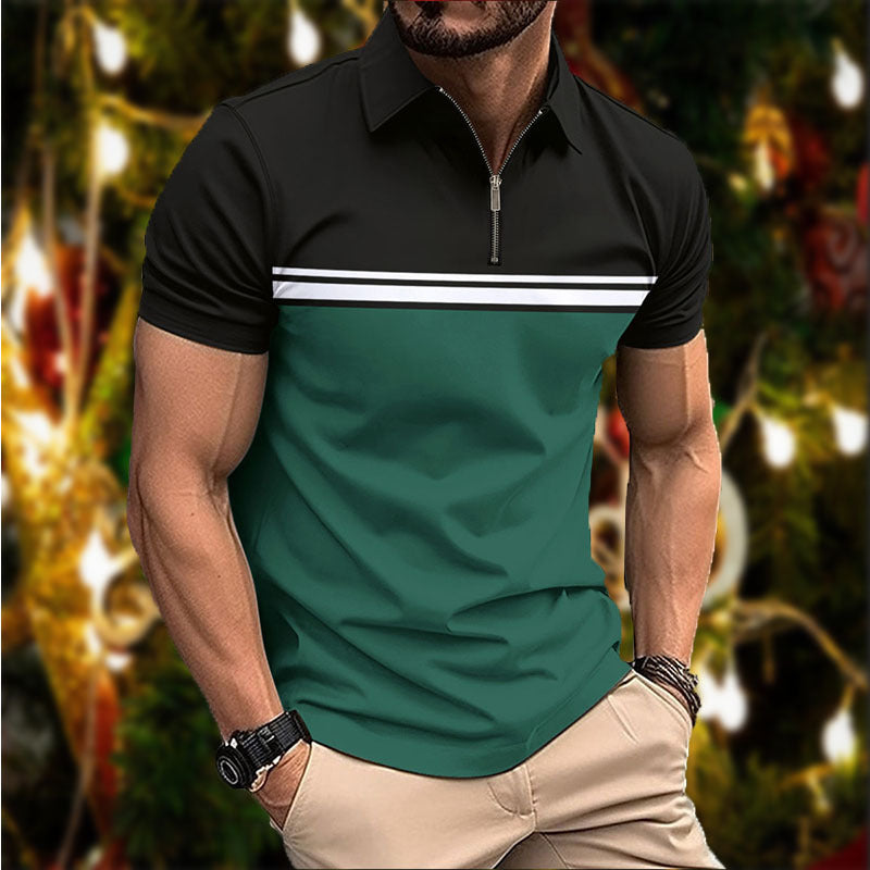 Herrer polo t-shirt med moderne lynlås og sporty stribemønster Stilla