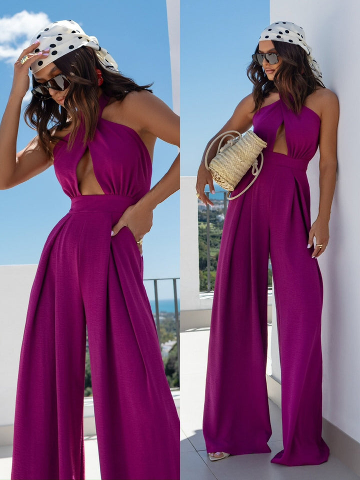 Damer Elegant Jumpsuit med dyb udskæring og bredt skåret ben Stilla