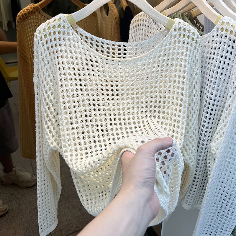Kvindernes luftige strikkede pullover med groft netmønster Stilla