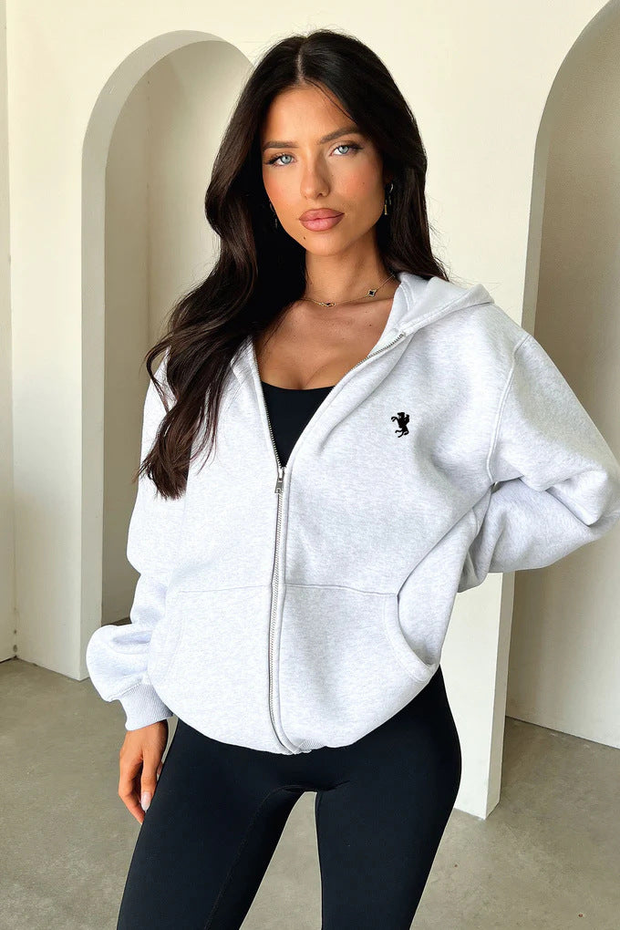 Dame casual zip hoodie med praktiske lommer og elastiske manchetter Skovae