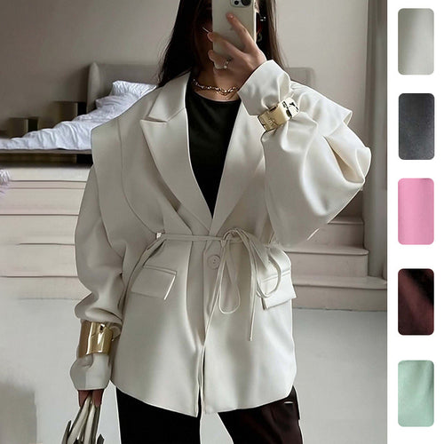 Kvinders oversized blazer med talje bælte og elegante puffærmer Stilla