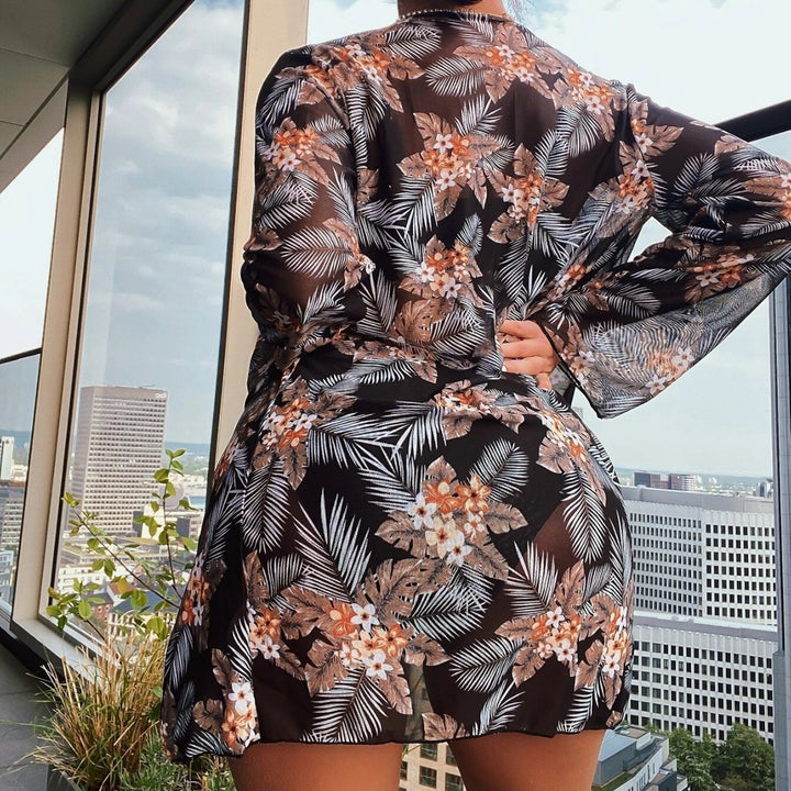 Dame bikinisæt med floral kimono og høj talje Stilla
