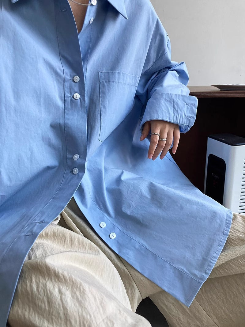 Dame løs bomuldsbluse med oversized pasform og elegante detaljer Stilla