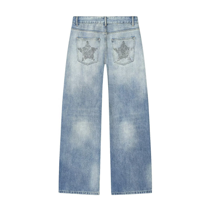 Dame denim jeans med funklende stjernemønster Skovae