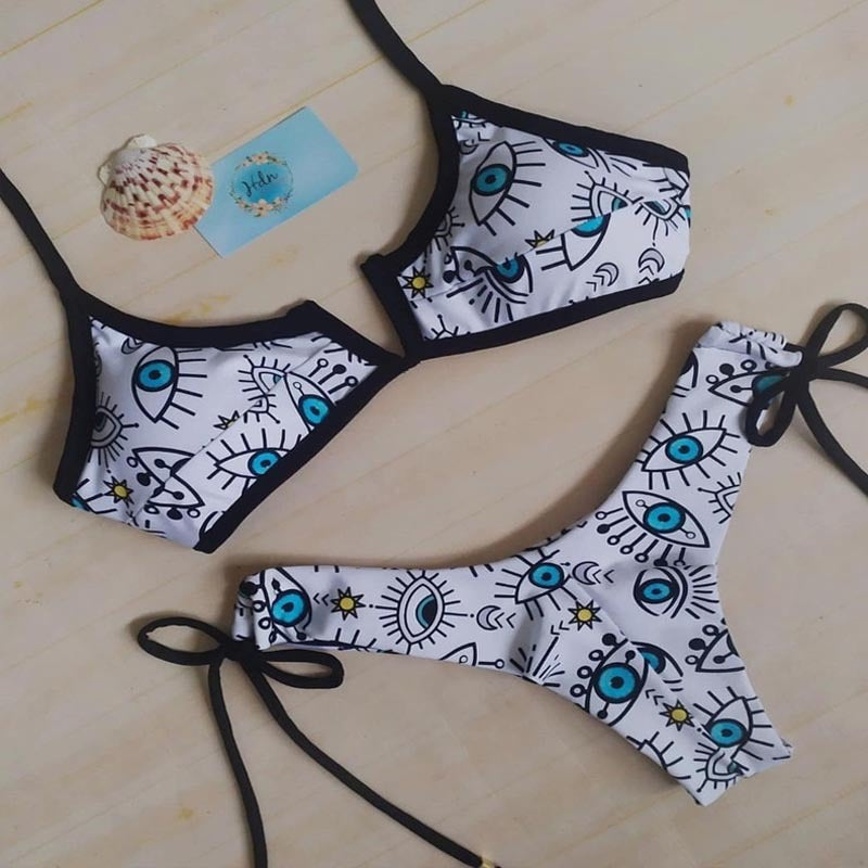 Dame triangel-bikini-sæt med unikt øjemønster Skovae