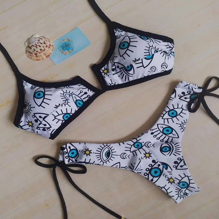 Dame triangel-bikini-sæt med unikt øjemønster Skovae