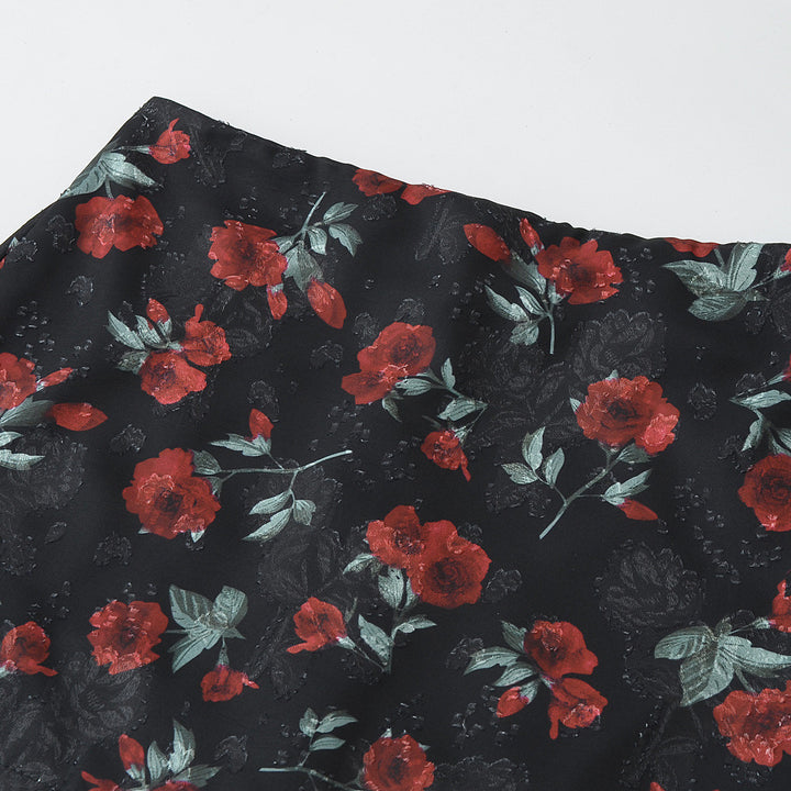 Dame miniskørt med blomstret design og elastisk taljebånd Stilla