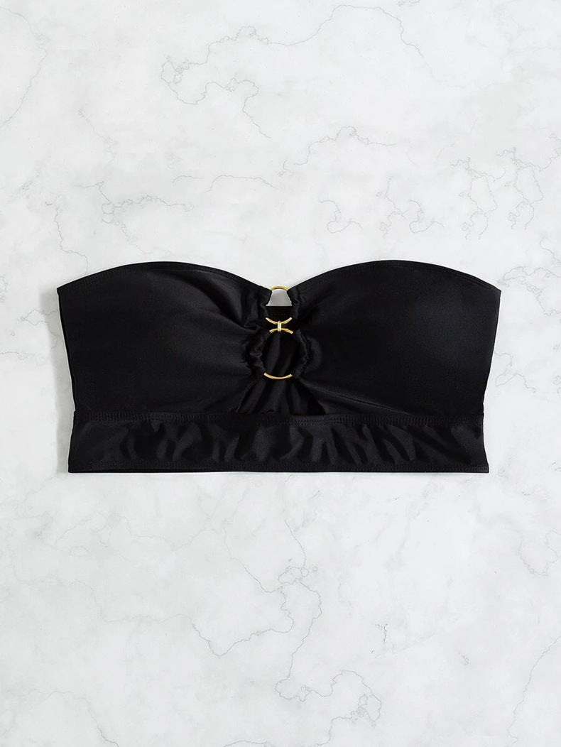 Dame bandeau-bikini-top med dekorativ ring og rynkning Skovae
