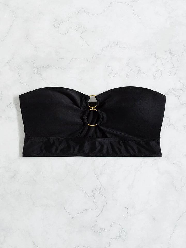 Dame bandeau-bikini-top med dekorativ ring og rynkning Skovae