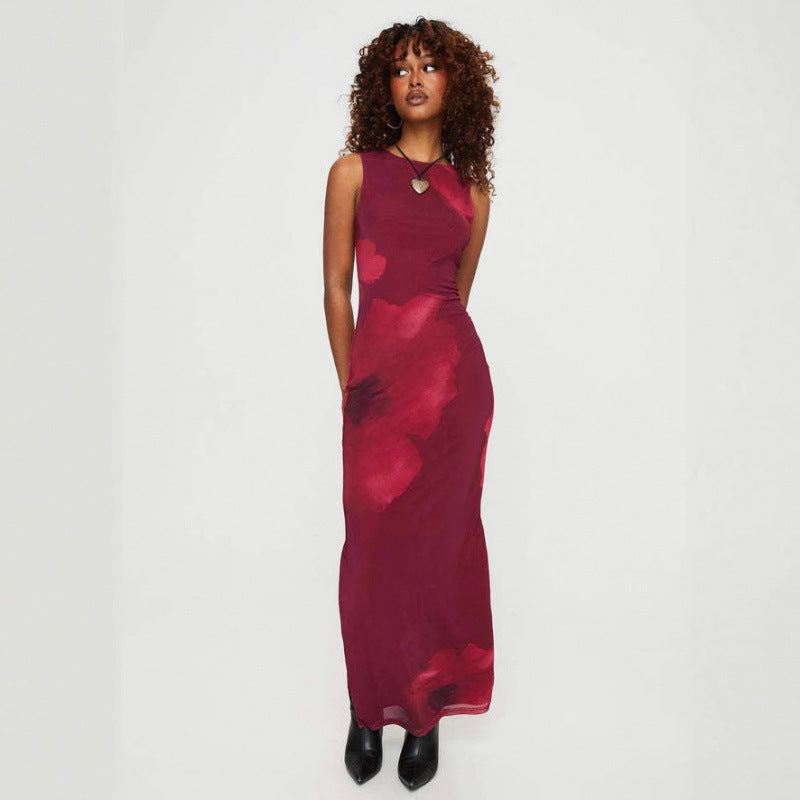 Dame Floral Print Bodycon Maxi Kjole Stilla