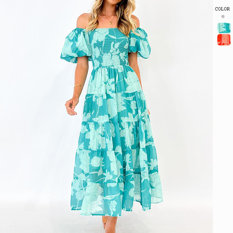 Kvinders Maxi Kjole med Puf Ærmer og Blomsterdesign Stilla