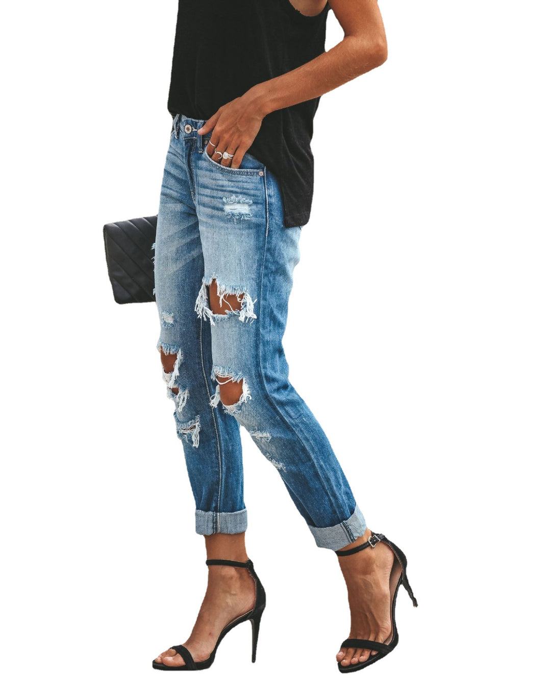 Dame Boyfriend Jeans med stilfulde Destroyed-detaljer og høj talje Stilla
