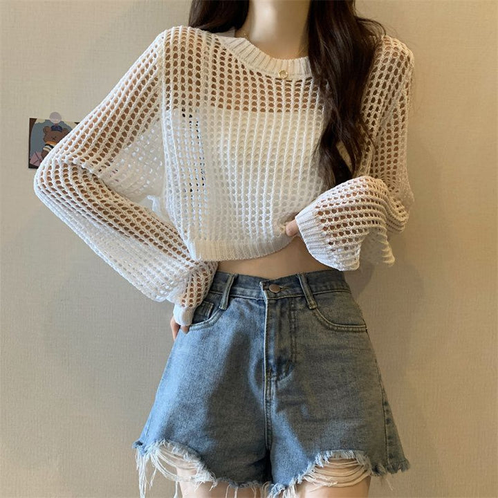 Kvindernes mesh sweater med trendy crop design Stilla