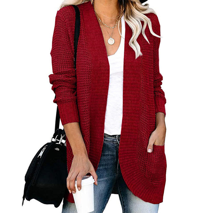 Dame casual strikcardigan med lommer og åben front Stilla