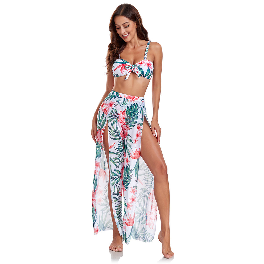 Dame Bikini-sæt med blomsterprint og matchende omslagsskørt Skovae
