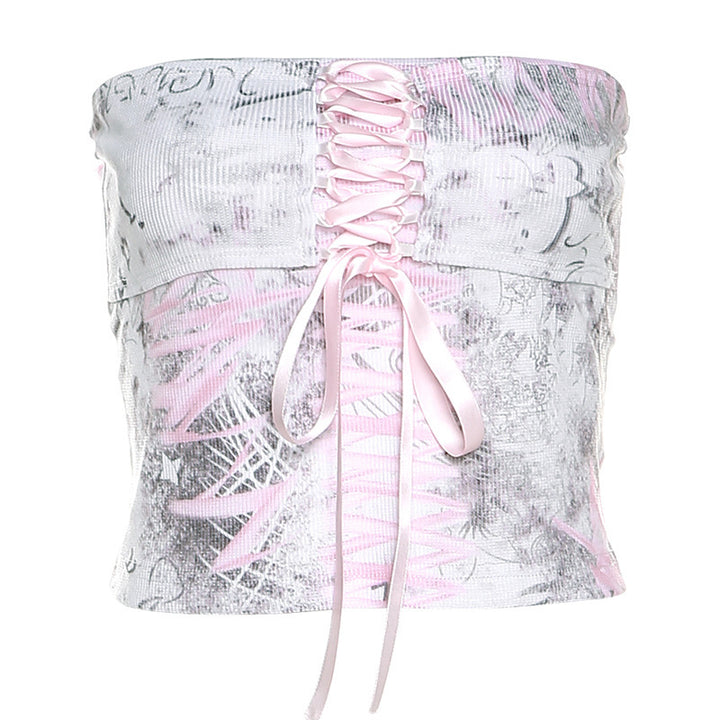 Dame Bustier-top med raffineret snøre-design og urban grafiktryk Stilla
