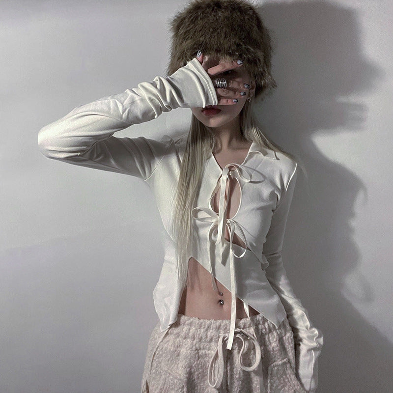 Femme Elegante Tie-Front Cut-Out Crop Top Stilla