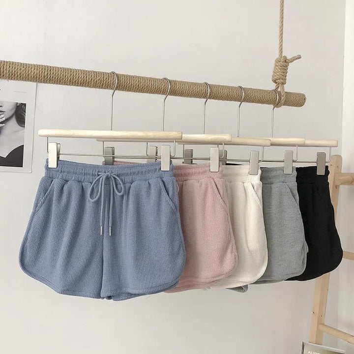 Kvindernes afslappede vaffeltekstur shorts med justerbar snor og elastisk taljebånd