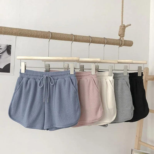 Kvindernes afslappede vaffeltekstur shorts med justerbar snor og elastisk taljebånd