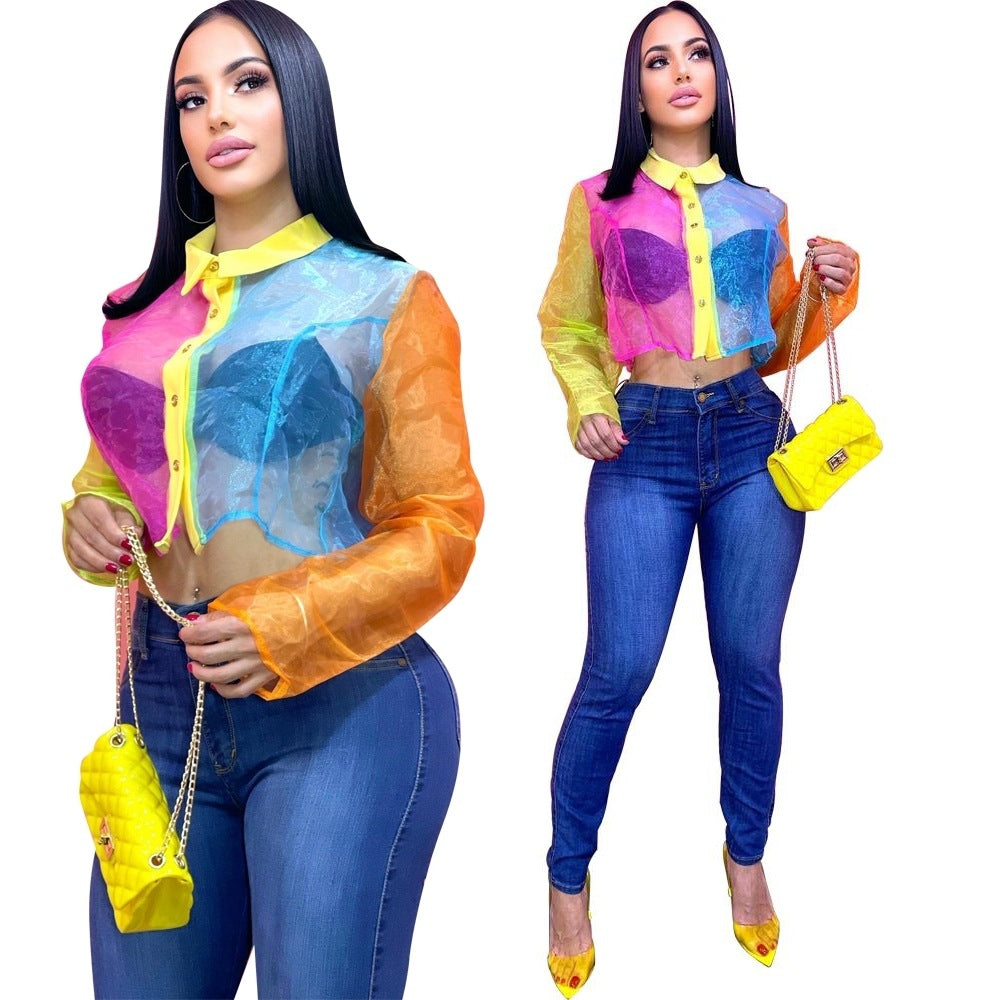 Dame Transparent Bluse i moderne Farvespil Stilla