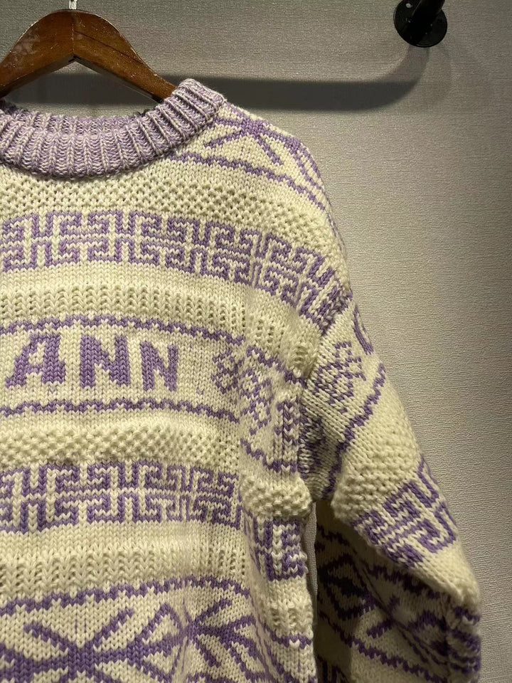 Dame Kunststrikpullover med geometrisk mønster og blød håndfølelse Stilla