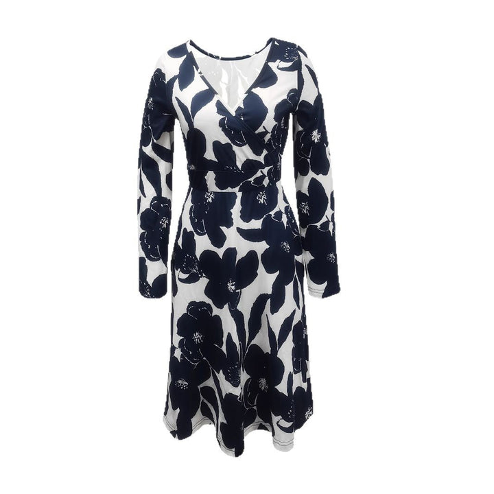 Femme Elegante Wrap kjole med lange ærmer og blomsterprint Stilla
