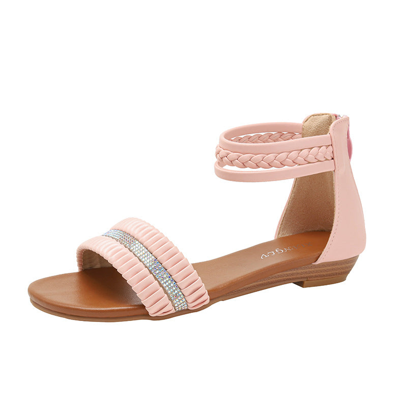 Dame elegante Sandaler med flettet rem og glimmerdetaljer Stilla