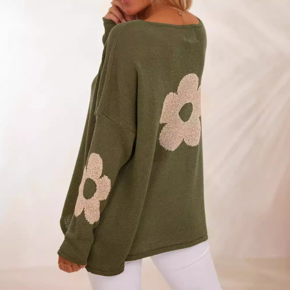 Dames modet strikket sweater med blomster applikationer Stilla