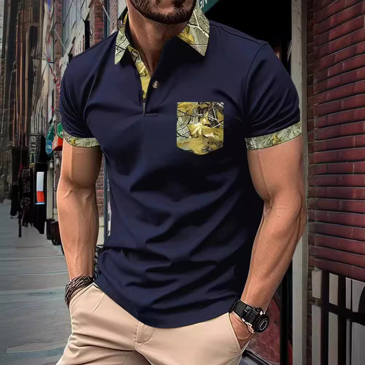 Herrer Poloshirt med unikt camouflage-krave og brystlomme Stilla