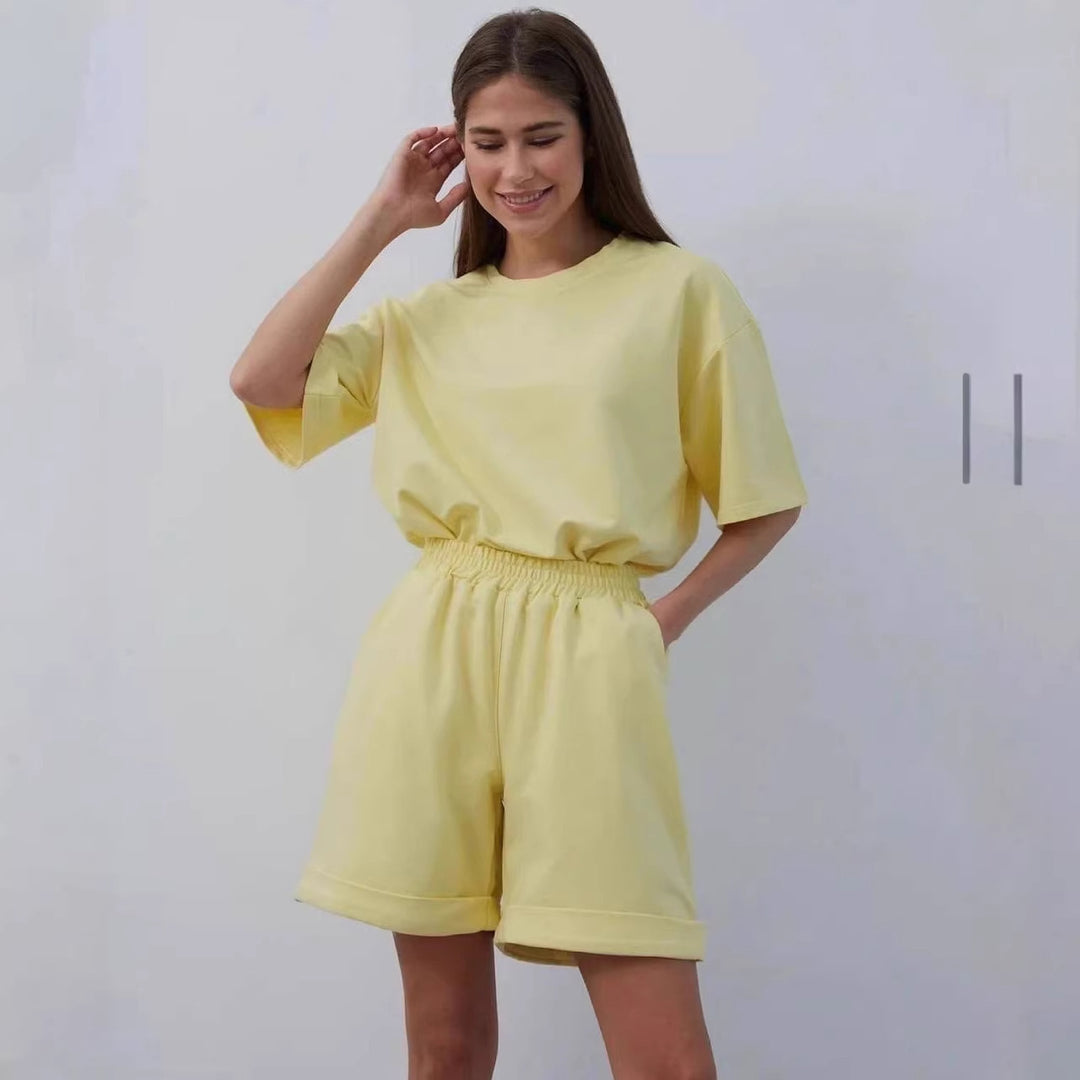 Kvinders casual lounge sæt med oversized T-shirt og shorts Skovae