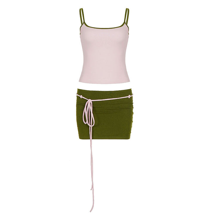 Damen Sportliches Top und Minirock-Set mit verstellbarem Bund Skovae