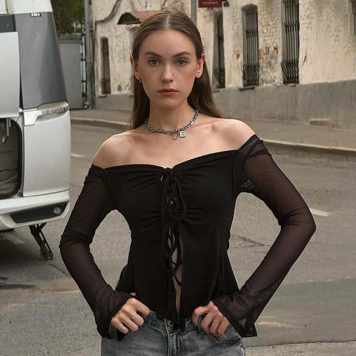 Femme Sheer Langærmet Peplum Skjorte Stilla