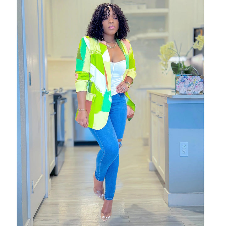 Dame Mode Blazer i Colorblock-design Stilla